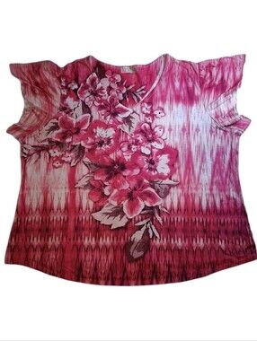 ​Terra & Sky Floral Rhinestone Embellished Top Plus Size 3X 24W-26W